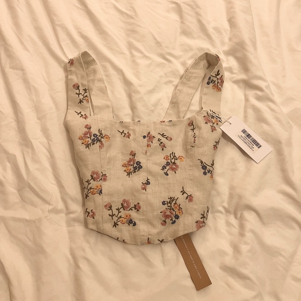 NWT Reformation Rover Linen Top Gala Embroidery Size 0